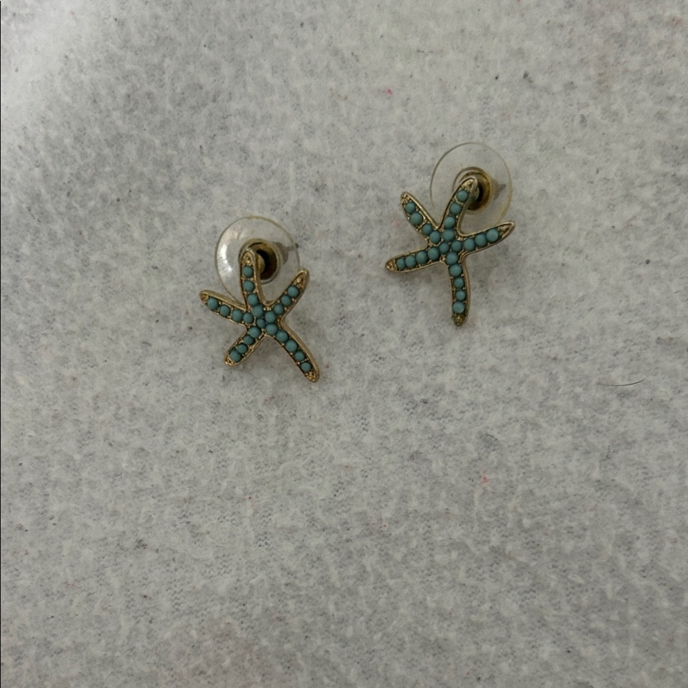 Starfish Stud Earrings in Turquoise and Gold